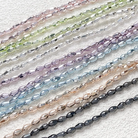 Electroplated Faceted Glass Rice Beads Multicolor Spacer Beads For DIY Jewelry Making Handmade Bracelet Necklace Accessories