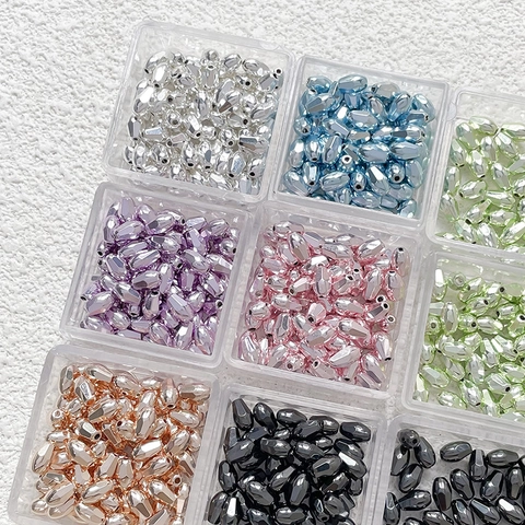 Electroplated Faceted Glass Rice Beads Multicolor Spacer Beads For DIY Jewelry Making Handmade Bracelet Necklace Accessories