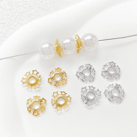 18K Gold Plated Copper Star Bead Caps Hollow Flower Lace Spacer Beads DIY Jewelry Findings Handmade Accessories Findings
