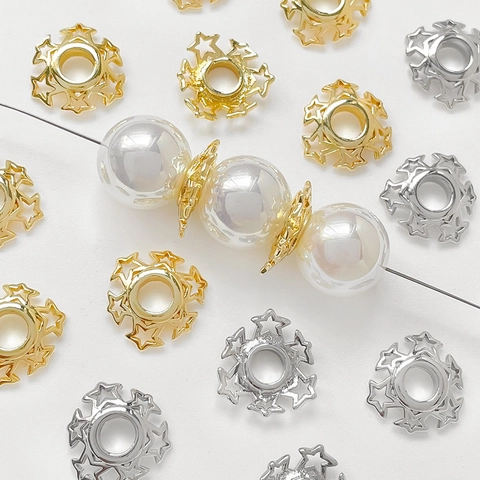 18K Gold Plated Copper Star Bead Caps Hollow Flower Lace Spacer Beads DIY Jewelry Findings Handmade Accessories Findings
