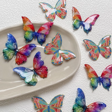 Breloques Papillon en Résine Scintillante Colorée pour Accessoires Cheveux DIY Artisanat Patchs Papillon Dégradé Bijoux
