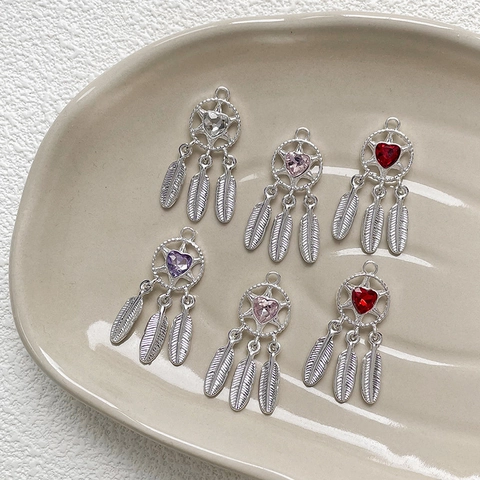 Ciondoli Acchiappasogni in Lega Vintage con Cuore in Zirconia per Creazione Gioielli Fai-da-te Ciondoli a Piuma per Collane