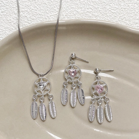 Ciondoli Acchiappasogni in Lega Vintage con Cuore in Zirconia per Creazione Gioielli Fai-da-te Ciondoli a Piuma per Collane
