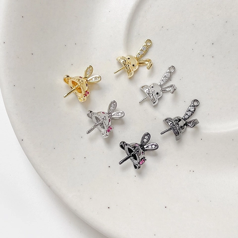 Copper Gold Plated Zirconia Rabbit Hat Pendant DIY Artificial Baroque Pearl Inlay Jewelry Making Accessories Bunny Charm Base