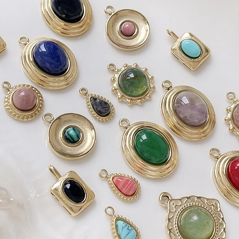 Pendentifs en Cuivre Plaqué Or 14K Vintage Avec Pierres Gemmes Synthétiques pour Création de Bijoux DIY Colliers Femmes