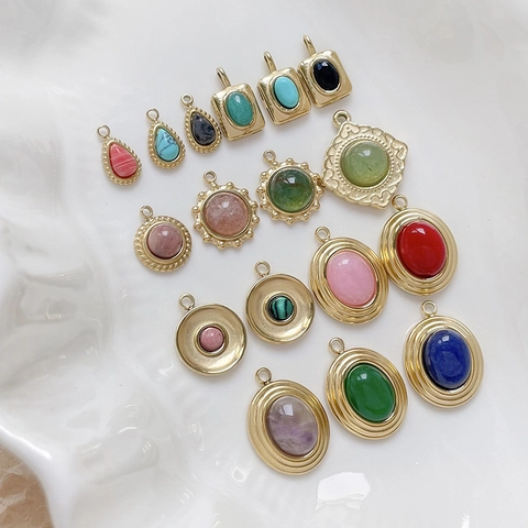Pendentifs en Cuivre Plaqué Or 14K Vintage Avec Pierres Gemmes Synthétiques pour Création de Bijoux DIY Colliers Femmes
