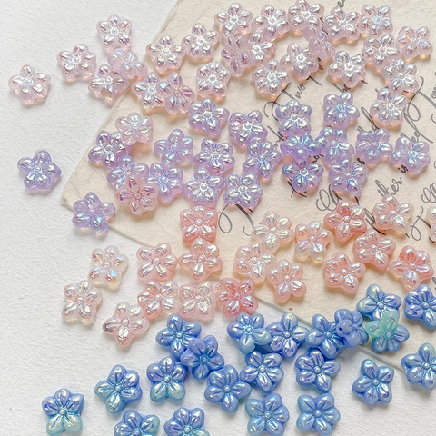 Pearlescent Glass Flower Beads For DIY Jewelry Making Iridescent Floral Loose Glass Beads For Bracelet Necklace Handcraft Materials