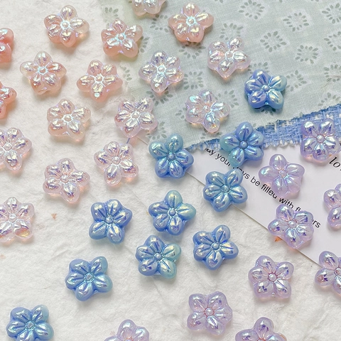 Pearlescent Glass Flower Beads For DIY Jewelry Making Iridescent Floral Loose Glass Beads For Bracelet Necklace Handcraft Materials