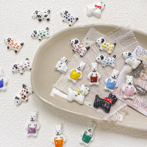 Handmade Ceramic Cartoon Animal Buttons DIY Craft Beads Dalmatian Dog Rabbit Shaped Two Hole Sewing Jewelry Making Accessories