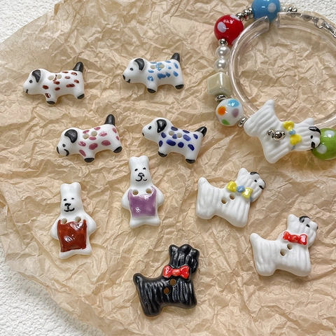 Handmade Ceramic Cartoon Animal Buttons DIY Craft Beads Dalmatian Dog Rabbit Shaped Two Hole Sewing Jewelry Making Accessories