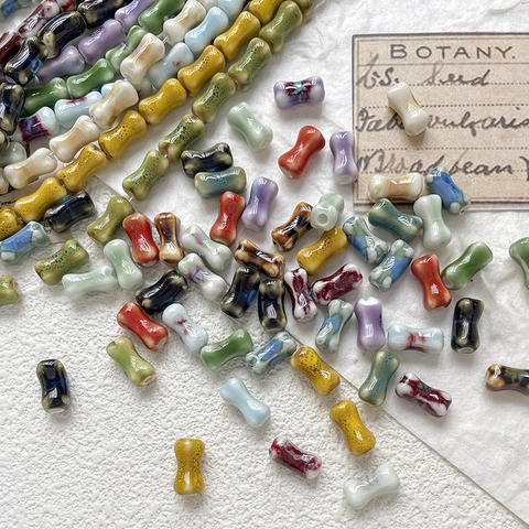 Bone Shape Handmade Ceramic Loose Beads For DIY Jewelry Making Bracelet Necklace Colorful Glazed Porcelain Spacer Beads