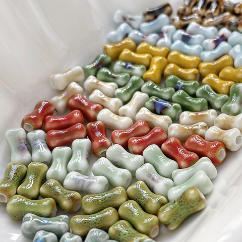 Bone Shape Handmade Ceramic Loose Beads For DIY Jewelry Making Bracelet Necklace Colorful Glazed Porcelain Spacer Beads