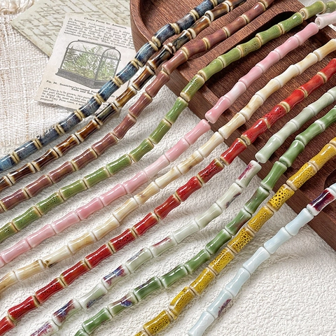 Handmade Retro Ceramic Bamboo Joint Beads For DIY Jewelry Making Necklaces Bracelets Kiln Change Glazed Porcelain Beads