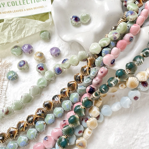 Vintage Keramiek Schelpvorm Losse Kralen Oven Glazuur Spiraal Textuur DIY Handgemaakte Sieraden Accessoires