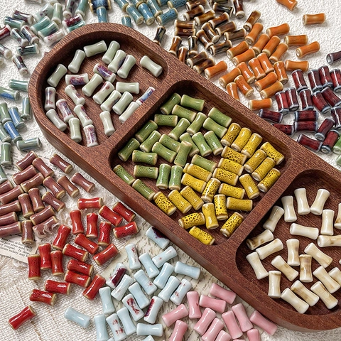 Handmade Retro Ceramic Bamboo Joint Beads For DIY Jewelry Making Necklaces Bracelets Kiln Change Glazed Porcelain Beads
