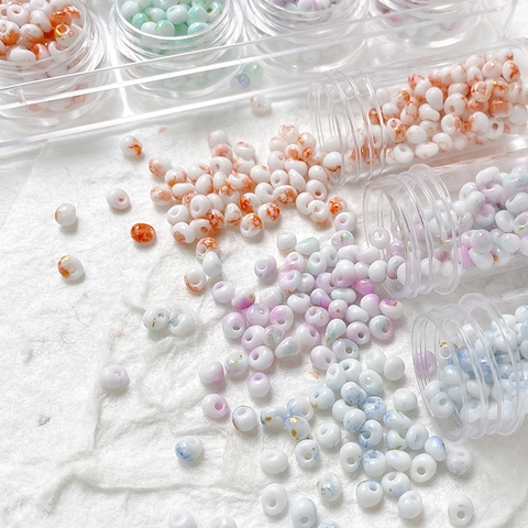 Cream Texture Glass Seed Beads For DIY Jewelry Making Bracelet Necklace Phone Chain Materials Marble Pattern Craft Beads