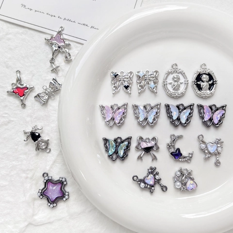 Alloy DIY Jewelry Pendant Rhinestone Artificial Pearl Enamel Butterfly Angel Star Heart Shape Y2K Style Making Accessory
