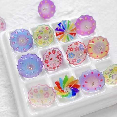 Mini Umbrella Resin Pendants DIY Jewelry Findings Floral Rainbow Print Resin Umbrella Charms For Earrings Necklaces Keychain