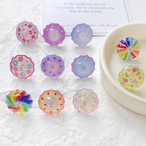 Mini Umbrella Resin Pendants DIY Jewelry Findings Floral Rainbow Print Resin Umbrella Charms For Earrings Necklaces Keychain