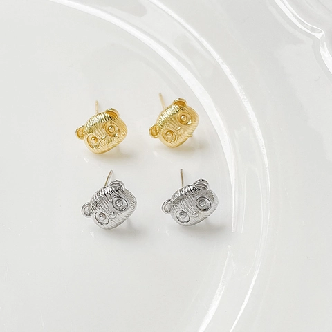 Pendientes de Botón de Panda Lindo de Cobre Bañado en Oro 18K Plata con Textura de Metal Cepillado para Mujer Joyería DIY