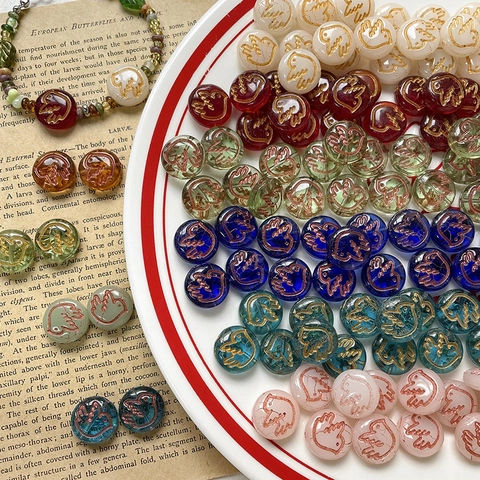 Czech Glass Bird Beads 14mm Hand-Painted Peace Dove Pattern Vintage Loose Beads For DIY Bracelet Necklace Jewelry Making Accessory