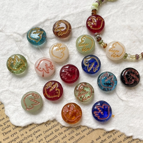 Czech Glass Bird Beads 14mm Hand-Painted Peace Dove Pattern Vintage Loose Beads For DIY Bracelet Necklace Jewelry Making Accessory