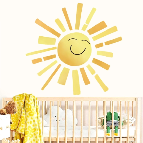 Adesivi da Parete Sole Acquerello Boho PVC Autoadesivo Decalcomanie da Muro per Cameretta Bambini Asilo Decorazione