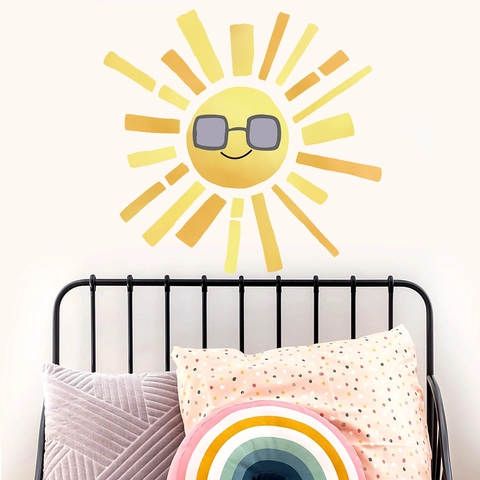 Adesivi da Parete Sole Acquerello Boho PVC Autoadesivo Decalcomanie da Muro per Cameretta Bambini Asilo Decorazione
