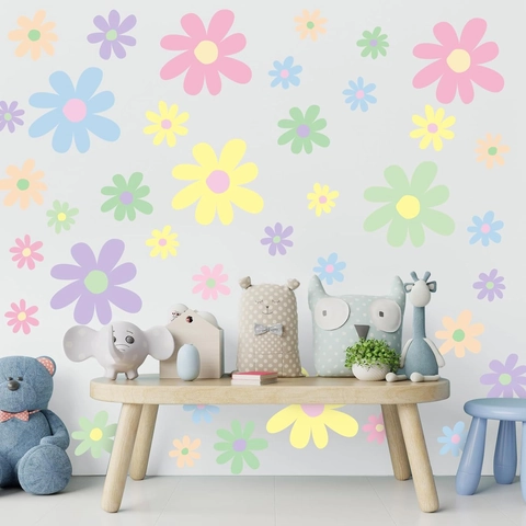 Bohemian Daisy Flower Wall Stickers Multicolor Macaron PVC Decals For Kids Room Girls Bedroom Living Room DIY Nursery Wall Decor