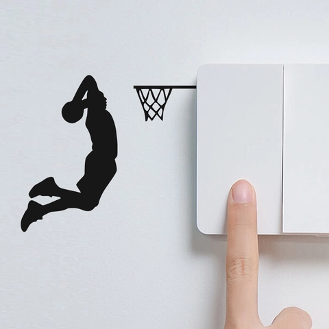 Pegatina para Interruptor Luminosa Mate Jugador de Baloncesto Silueta Deportiva Pegatina de PVC Removible para Decorar