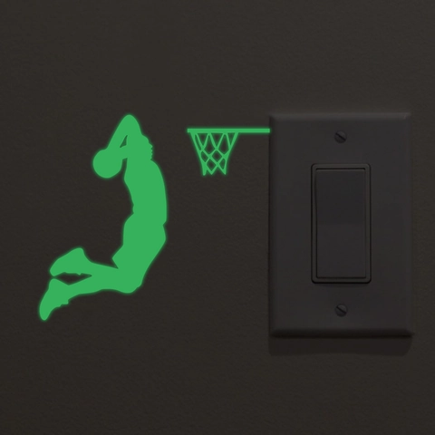 Pegatina para Interruptor Luminosa Mate Jugador de Baloncesto Silueta Deportiva Pegatina de PVC Removible para Decorar