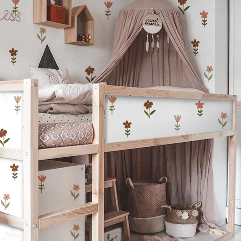 Bohemian Boho Style Flower Wall Stickers PVC Hand-Drawn Floral Wall Decals For Kids Nursery Bedroom Home Decor