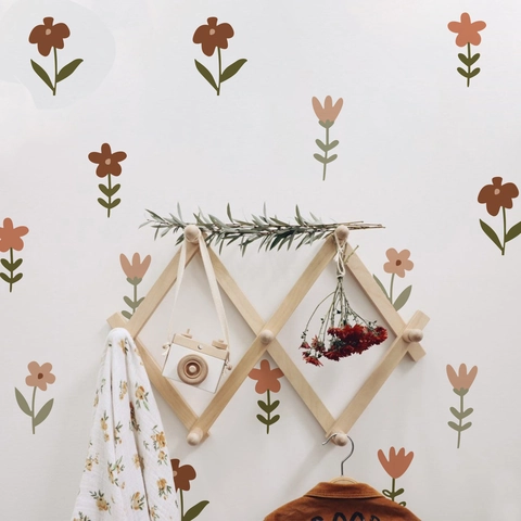 Bohemian Boho Style Flower Wall Stickers PVC Hand-Drawn Floral Wall Decals For Kids Nursery Bedroom Home Decor