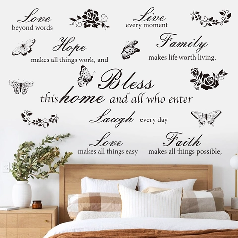 Motivierende Englische Zitate Schmetterling Rose Wandtattoo Abnehmbare PVC Selbstklebende Wandaufkleber Für Schlafzimmer Wohnzimmer Haus Deko