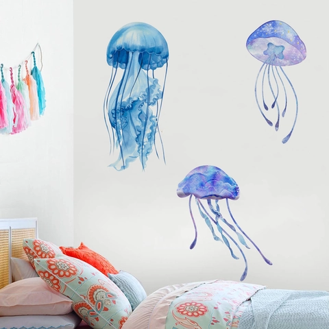 Aquarel Kwal Muurstickers Sterrenstelsel Patroon PVC Verwijderbare Toiletdeksel Stickers Voor Badkamer Slaapkamer Decoratie