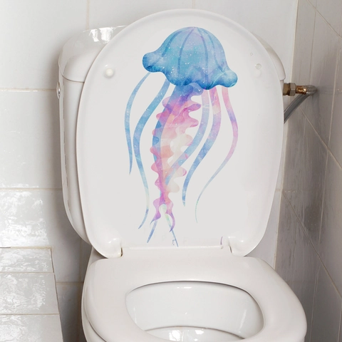 Aquarel Kwal Muurstickers Sterrenstelsel Patroon PVC Verwijderbare Toiletdeksel Stickers Voor Badkamer Slaapkamer Decoratie