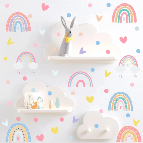 Boho Regenbogen Wandtattoo Herz Punkt PVC Wandsticker Für Kinderzimmer Schlafzimmer Bunt Deko
