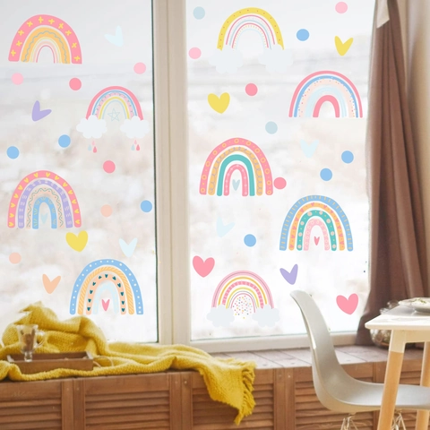 Boho Regenbogen Wandtattoo Herz Punkt PVC Wandsticker Für Kinderzimmer Schlafzimmer Bunt Deko