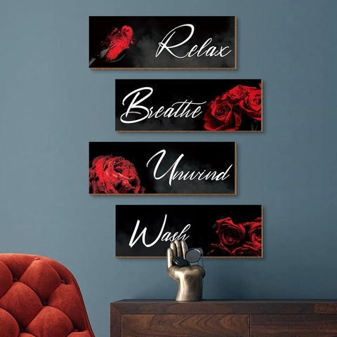 Landhaus Rose Holz Wandbehang Schild Tafel Für Badezimmer Wohnzimmer Dekoration Relax Breathe Unwind Wash Floral Wanddekor