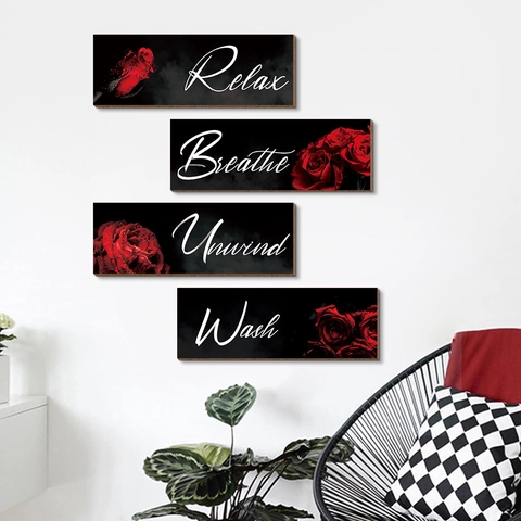 Landhaus Rose Holz Wandbehang Schild Tafel Für Badezimmer Wohnzimmer Dekoration Relax Breathe Unwind Wash Floral Wanddekor