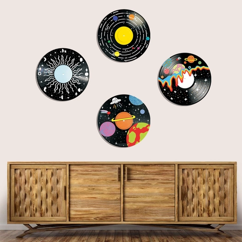 Decorazione da Parete in Legno Stile Disco in Vinile Vintage Americano Tema Spazio Galassia Decorazione Rotonda da Appendere per Soggiorno Bar Cafe