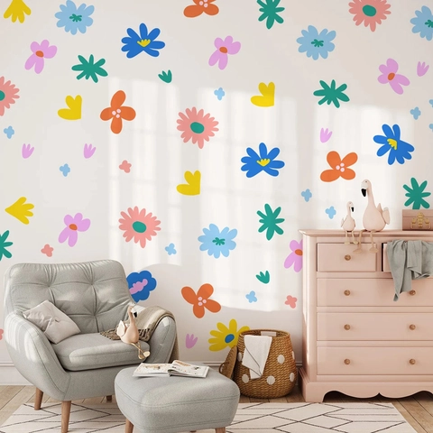 Bohemian Aquarell Floral Wandaufkleber PVC Aquarell Gänseblümchen Blume Pflanze Aufkleber Für Schlafzimmer Wohnzimmer Wohnkultur