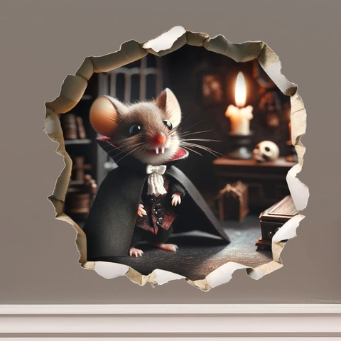 3D Adesivo da Parete a Buco di Topo Halloween Natale Cartone Animato Topo Decalcomania Rimovibile PVC Impermeabile Decorazione Casa