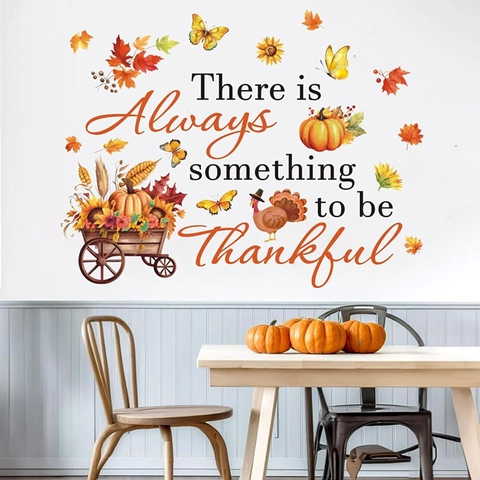 Adesivo da Parete del Ringraziamento Foglia di Acero Autunnale Zucca Tacchino Decalcomania Finestra Adesivo in PVC Decorativo per Soggiorno