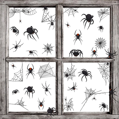 Halloween Spin Muurstickers Griezelige Zwarte Spin Silhouetten Spinnenweb Vensterstickers Voor Spookhuis Feest PVC Muurschilderingen Decoratie Huis