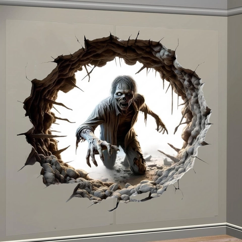 Adesivi Murali 3D Halloween Muro Rotto Horror Fantasma Zombie Strega PVC Decalcomanie Per Halloween Party Home Decor
