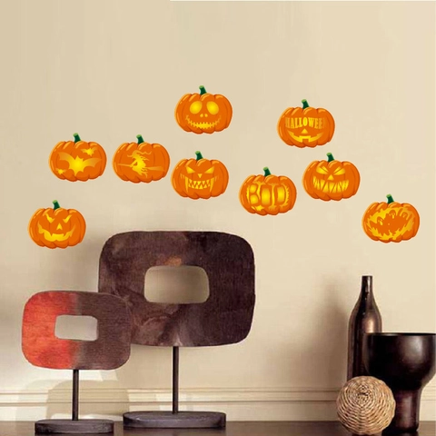 Pegatinas de Pared de Calabaza de Halloween Dibujos Animados PVC Calcomanías de Ventana para Habitación de Niños Dormitorio Decoración de Fiesta Impermeable Naranja Murciélagos Bruja DIY