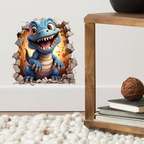 3D Gebroken Muur Cartoon Draak Muursticker Creatieve Dinosauriër PVC Zelfklevende Sticker Voor Kinderkamer Slaapkamer Woonkamer Decoratie