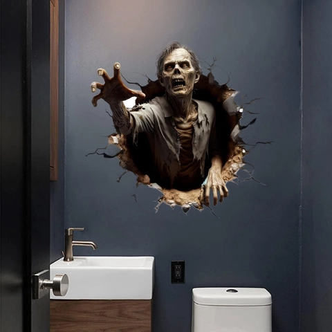 Adesivi Murali 3D Halloween Muro Rotto Horror Fantasma Zombie Strega PVC Decalcomanie Per Halloween Party Home Decor