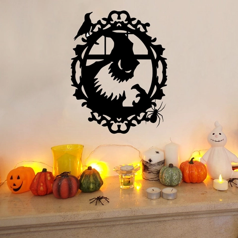 Halloween Wall Stickers Black Silhouette Witch Ghost Crow Pumpkin Spider Gothic Party Home Wall Decor Decals DIY Vinyl Art